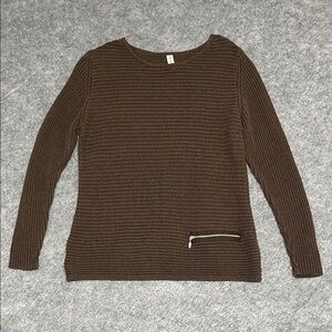 Skovhuus Brown Ribbed Organic Cotton Sweater with Zipper Detail
